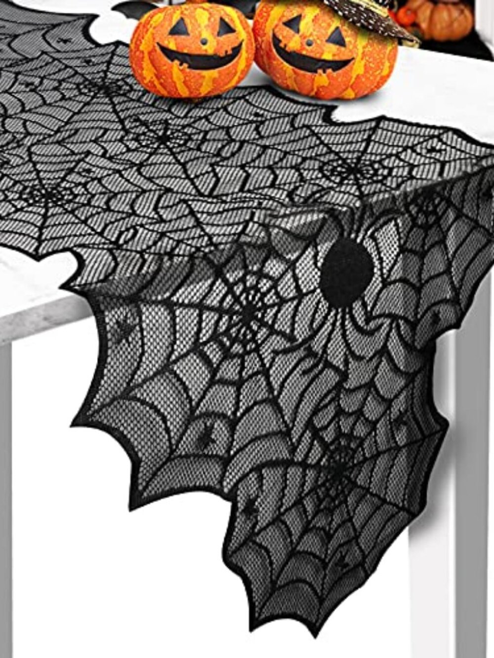 Halloween Table Runner, Black Lace Spider Web Table Runners, 18 x 72Inch | Spook